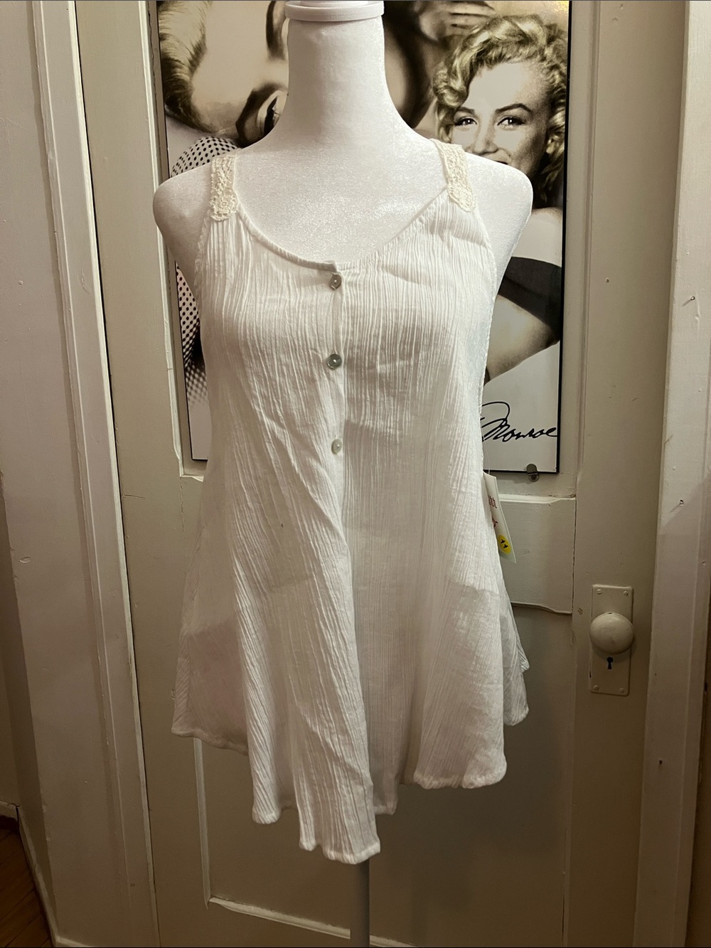freebird White Lace-Trim Button-Front Camisole